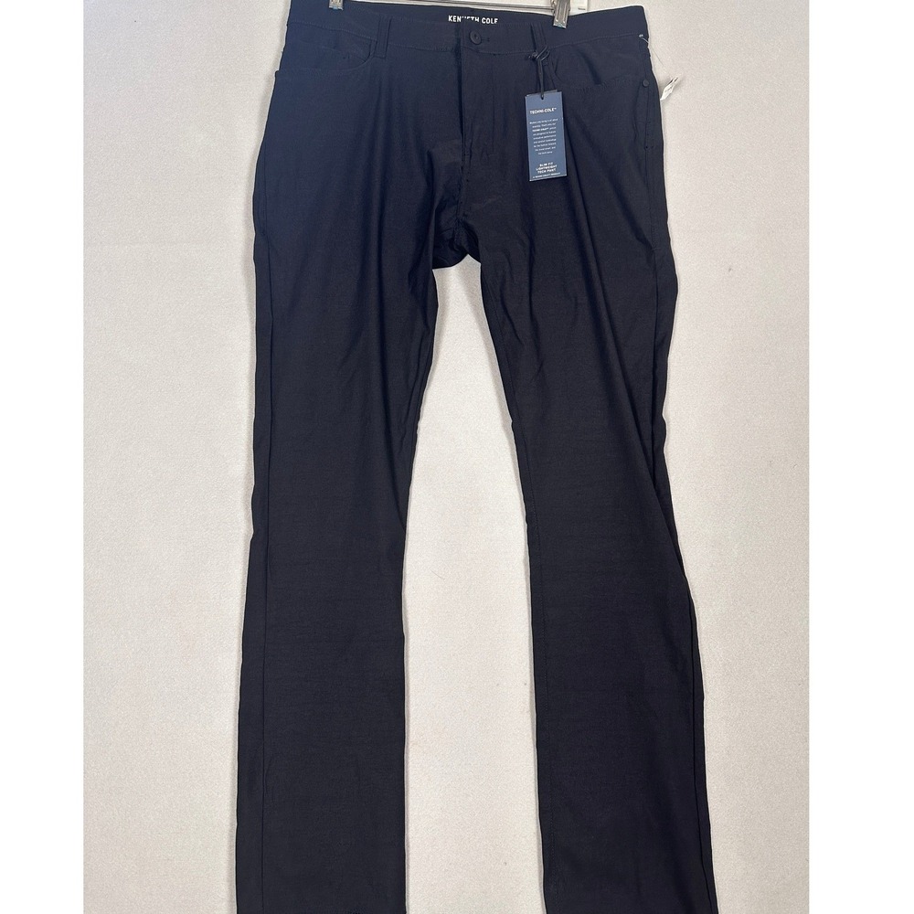 NEW Kenneth Cole Tech Pants Mens 36X32 Black Mobility Trouser Slim Fit Stretch